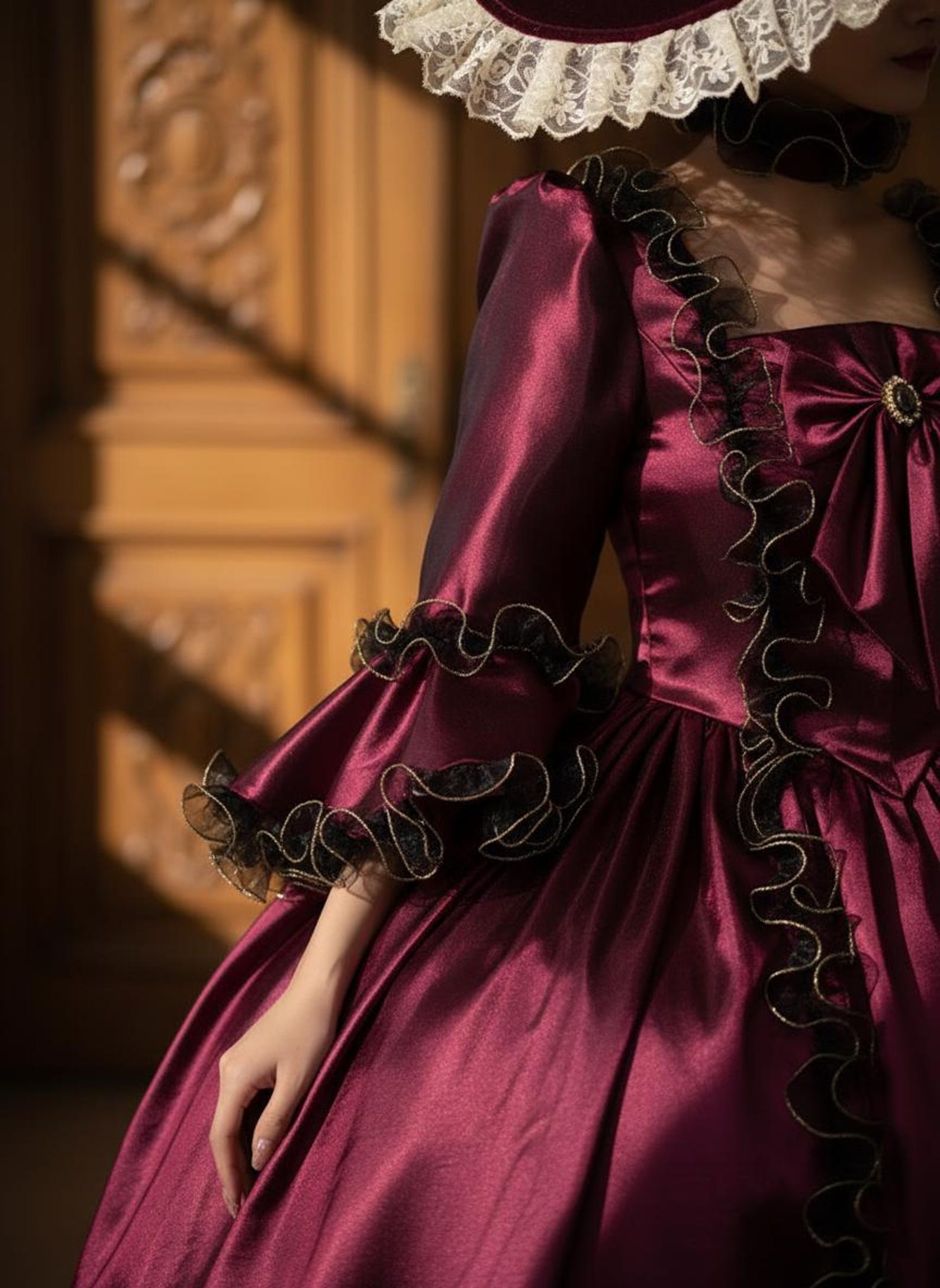 Burgundy Rococo Ball Gown Medieval Queen Dress Victorian Masquerade ...