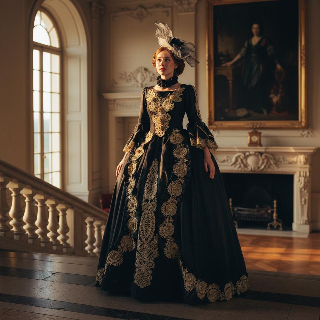 Ballroom Robe Medieval Black Gold Rococo Ball Gown Medieval Queen Dress Victorian Gothic ...