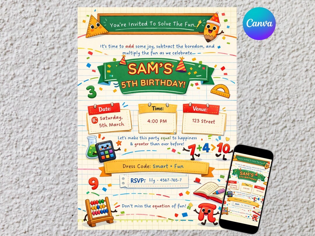 Math Learning Invitation Editable Math Birthday Invitation for Kids, Math Lover Invite ...