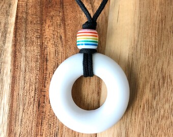 Simple Silicone Nursing Necklace on Organic Cord Necklace (Adjustable) -Natural