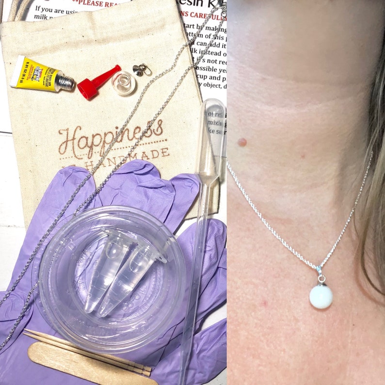 DIY Breastmilk/Keepsake Necklace on silver stainless steel chain- DIY Resin KIT 