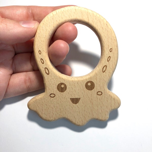 Natural Wood Teething Octopus Toy (UNFINISHED)- Unisex Baby / Toddler Teether toys