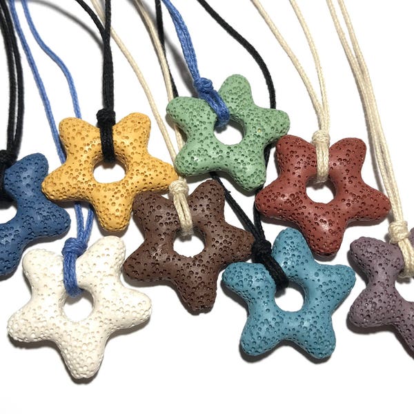 ORGANIC Essential Oil Diffuser Necklace - starfish Lava Bead on Certified Organic Cotton Cord (Adjustable)