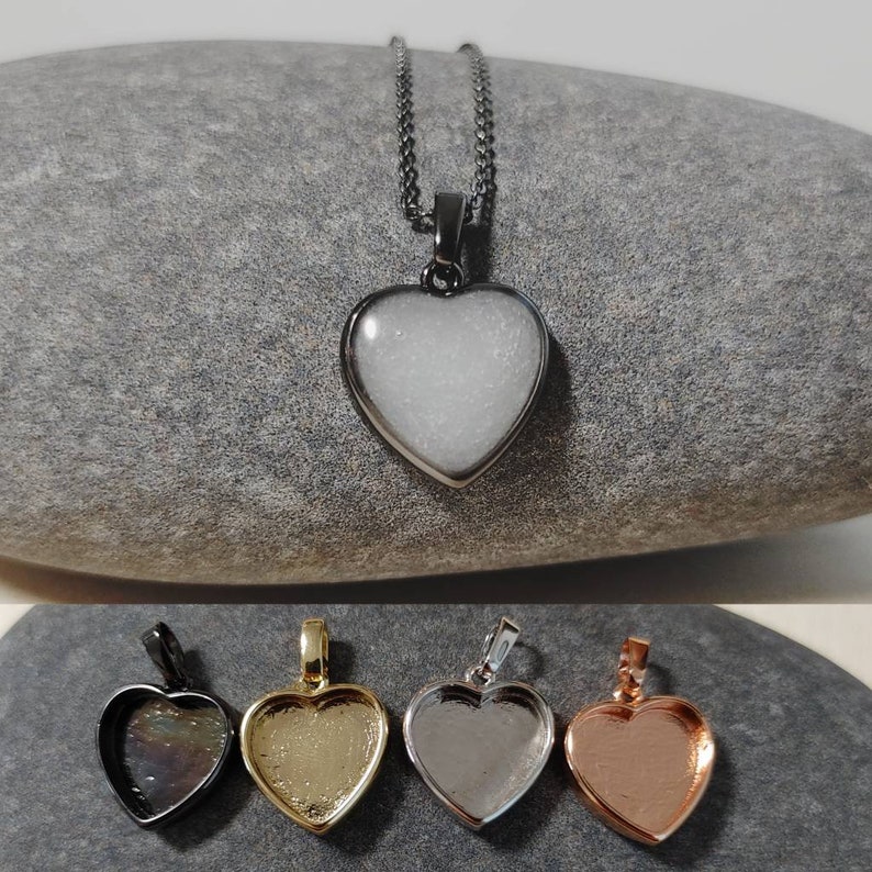 DIY Breastmilk/Keepsake Heart Pendant Necklace on Platinum, Gold, Rose Gold, or Gunmetal plated with chain- DIY Resin Kit 