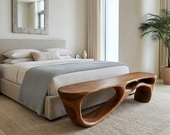 Modern Organic Natural Wood Bench For Entryway Seating Decor