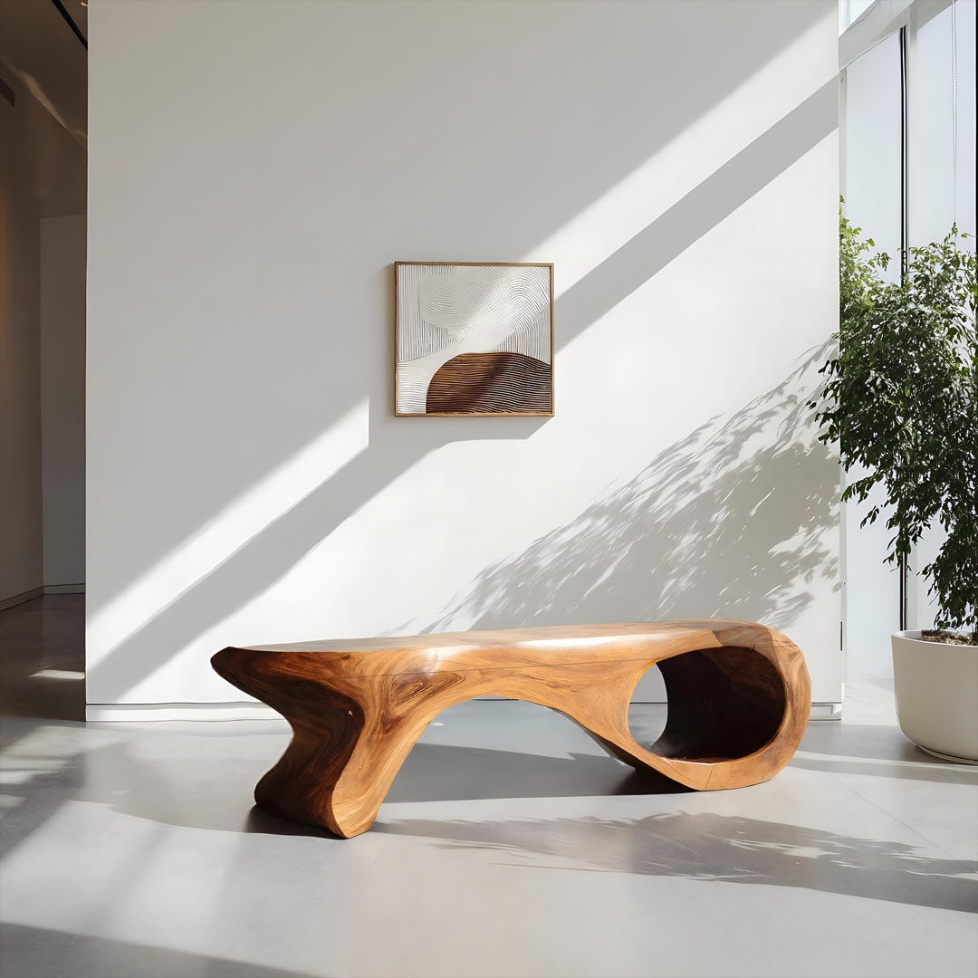 Sculptural Organic Wood Bench for Modern Interior and Artistic Entryway ...