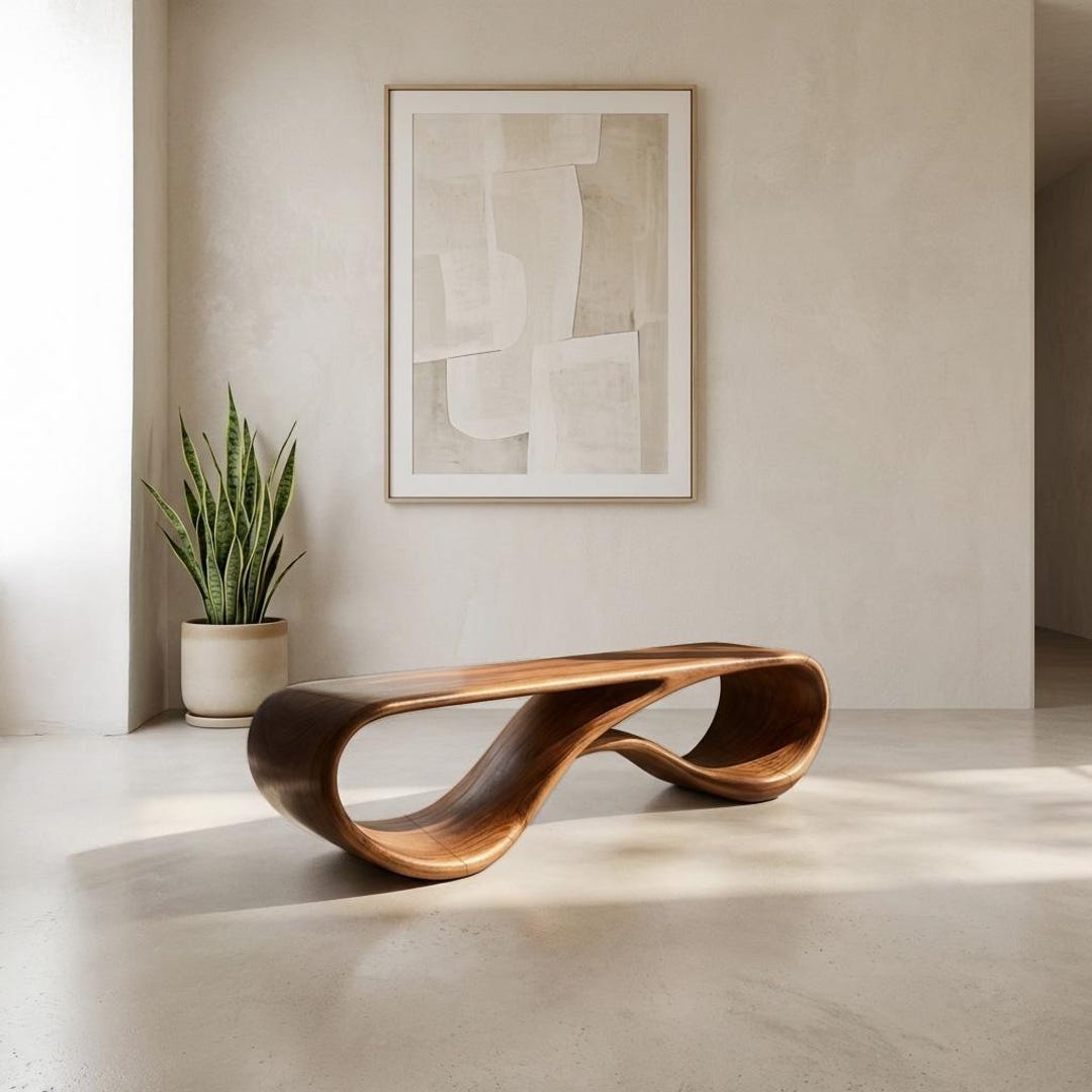 Sculptural Natural Wood Bench for Modern Entryway Decor Space - Etsy