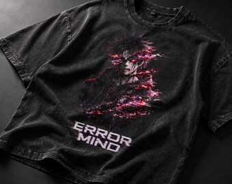Anime Streetwear Tee, Glitch Anime Graphic Shirt, Snow Wash Oversized Anime Tee, Error Mind Otaku Shirt, Cyberpunk anime tshirt