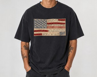 Patchwork inspired graphic American Flag Shirt,  250th Years Patriotic Fourth Of July T-sshirt, USA Graphic T-shirts