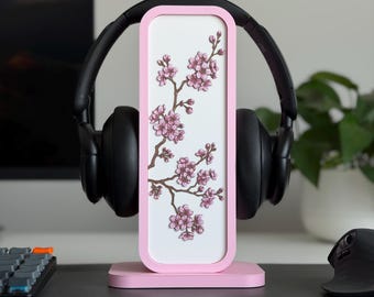 Cherry Blossom Headphone Stand with Hidden Storage — 3D Printed Gaming Desk Accessory