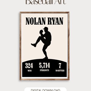 Nolan Ryan Jr Printable Wall Art - Vintage Baseball Poster - MLB Legend Silhouette - Instant Download