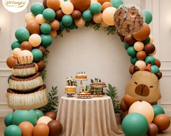 Capybara Balloon Arch Kit Brown Green Birthday Party Decoration Garland Set