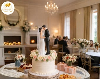 Figura decorativa para pastel de bodas, novios, estilo romántico vintage. Recuerdo de boda.