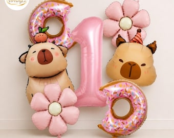 Ballonset capibara 1e verjaardag Donut madeliefje meisje feestdecoratieset