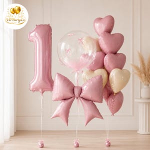 Rosa siffror ballongset rosett födelsedagsdekorationer bubbelballong prinsessfestdekoration
