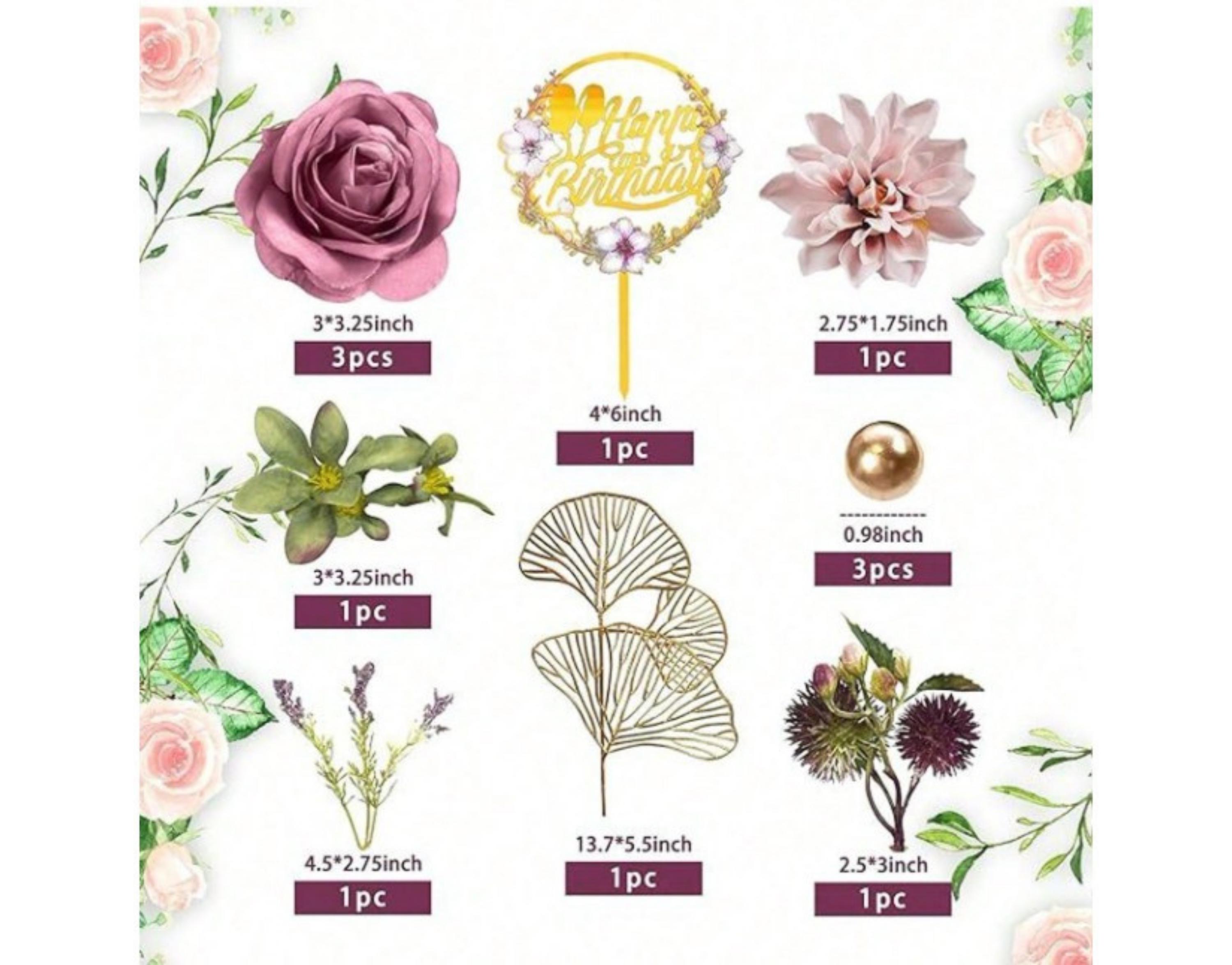 Rose Gold Floral Cake Topper Set for Birthday Engagement Party Decor - Etsy