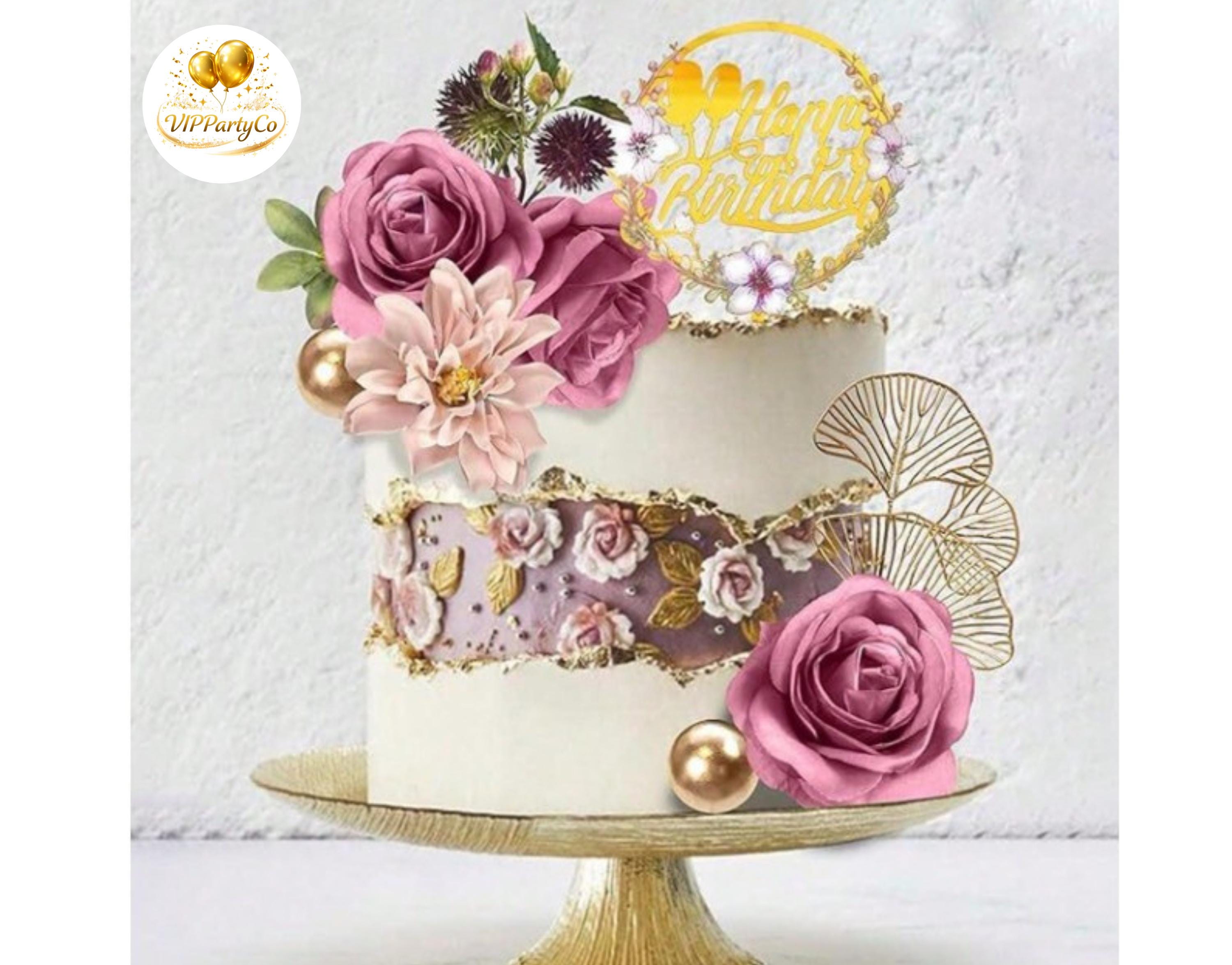 Rose Gold Floral Cake Topper Set for Birthday Engagement Party Decor - Etsy