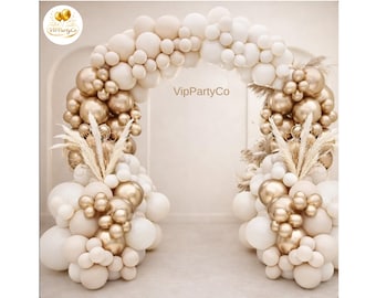 Boho Balloon Garland Kit White Beige Gold Wedding Bridal Shower Arch Decor