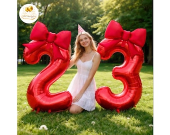 Set di palloncini rossi a forma di numero, 32 pollici, in lamina con fiocco, per decorazioni di feste di compleanno.