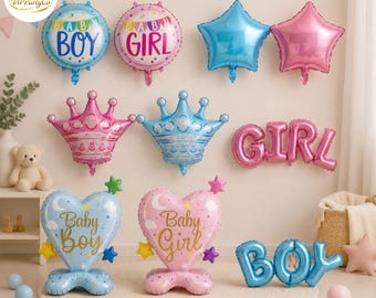 Gender Reveal Balloon Set Pink Blue Baby Shower Foil Balloons Boy Girl Decor