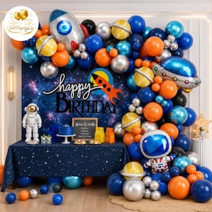 Space Balloon Garland Kit Astronaut Rocket UFO Birthday Party Decorations Blue