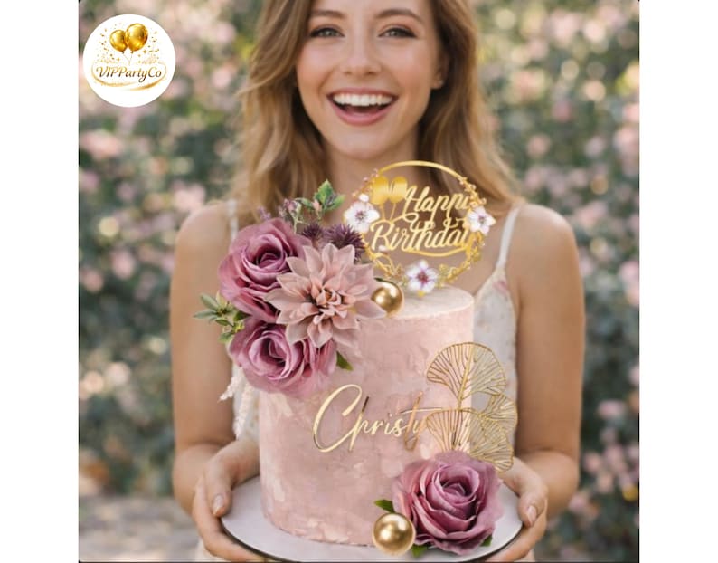 Rose Gold Floral Cake Topper Set for Birthday Engagement Party Decor - Etsy