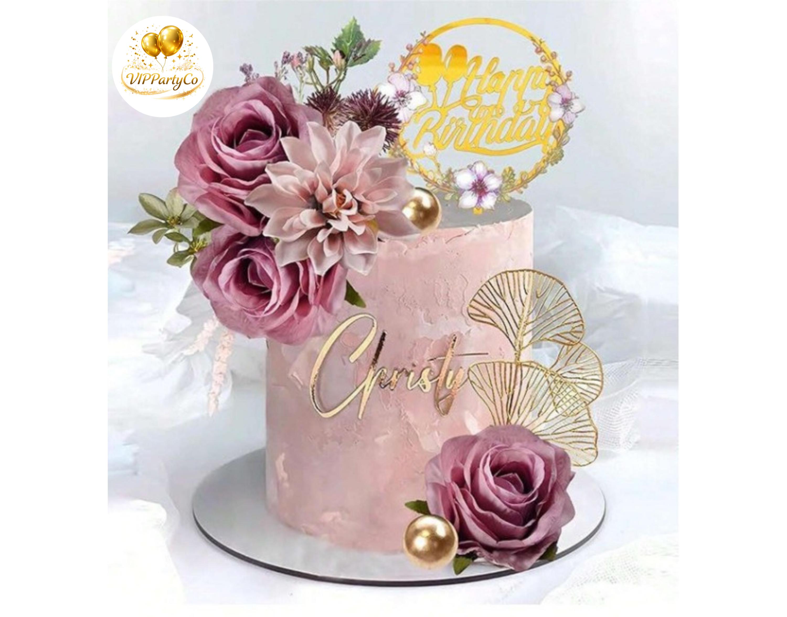 Rose Gold Floral Cake Topper Set for Birthday Engagement Party Decor - Etsy