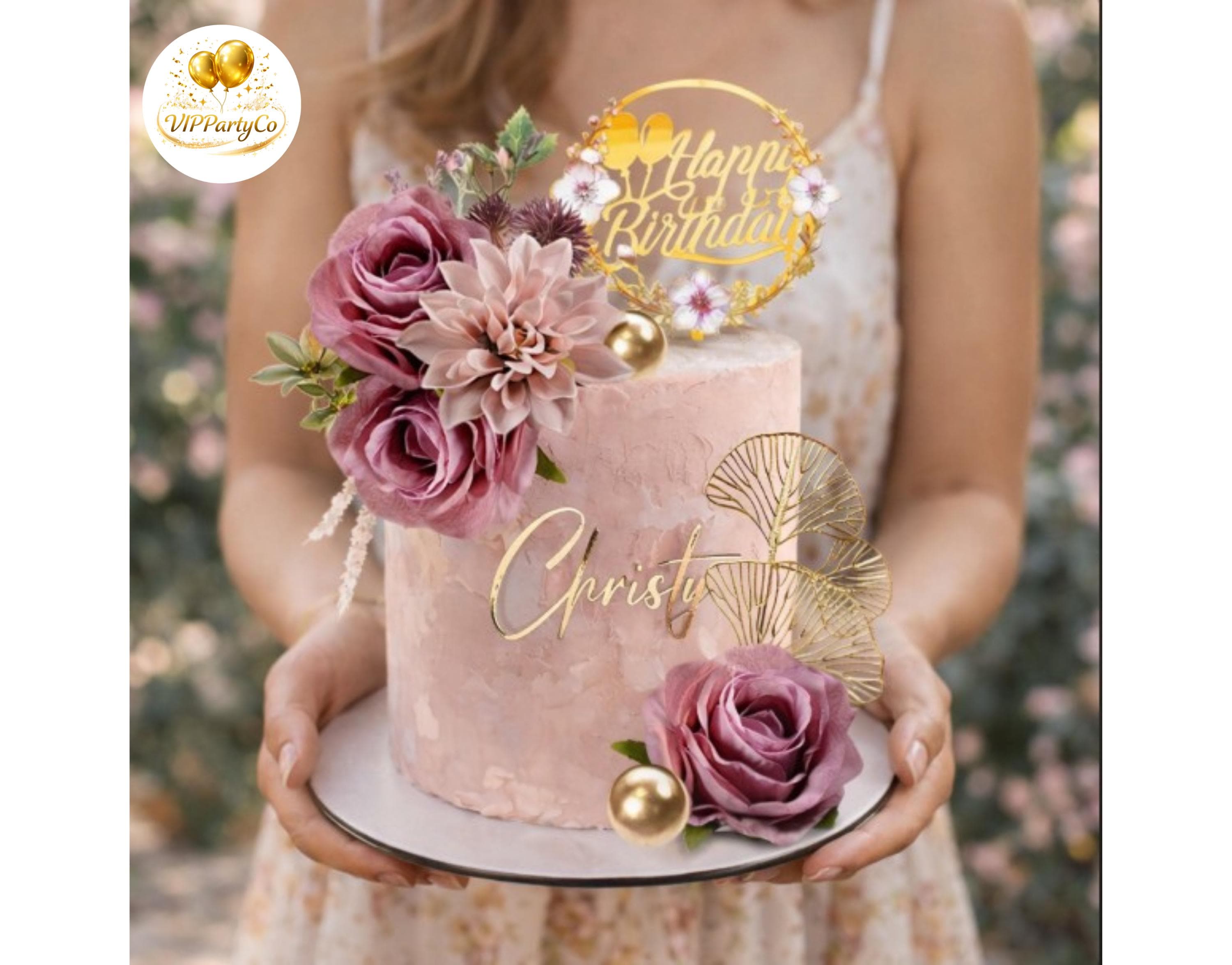 Rose Gold Floral Cake Topper Set for Birthday Engagement Party Decor - Etsy