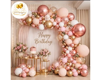 Rose Gold Pink Balloon Arch Kit for Birthday Party Wedding Brunch Decorations