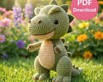 Patrón de amigurumi de dinosaurio T-Rex a crochet – Peluche ideal para principiantes (Descarga en PDF)
