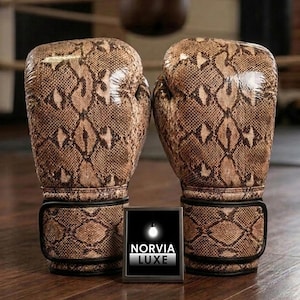 Guantes de boxeo de cuero con estampado de serpiente / Equipo de entrenamiento y sparring de cuero genuino