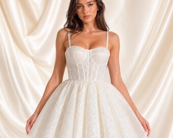 Minivestido blanco con corsé de lentejuelas, vestido brillante para fiesta de bienvenida, vestido corto de graduación, vestido para recepción nupcial, vestido de fiesta con brillo