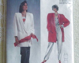 BURDA 6008 Bold POWER SUIT / Vintage 1980s / Misses' - Women's / Uncut / Jacket, Camisole Top, Pants / Sizes 12 to 20, 40 to 44