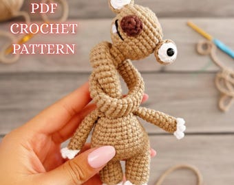 Schema all'uncinetto / Schema amigurumi di Sid il bradipo, PDF bradipo all'uncinetto, Schema bradipo dal collo lungo, Tutorial all'uncinetto del personaggio dell'era glaciale, Giocattolo bradipo