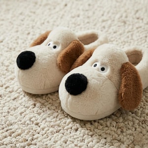 Cozy Cartoon Dog Cotton Slippers for Women, Soft Plush Indoor Winter Slides