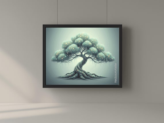Aurora – Sternenmoos-Schimmerbaum in Pastellgrün, Magischer Digital Download, HerzbaumAtelier