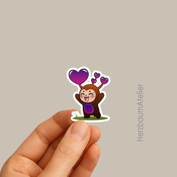 Digital sticker – Heart with raised arms (Purple, 5.0 × 6.8 cm)