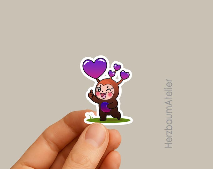 Digitaler  Sticker - Herzling mit Daumen hoch (Lila, 5,0 × 6,8 cm)