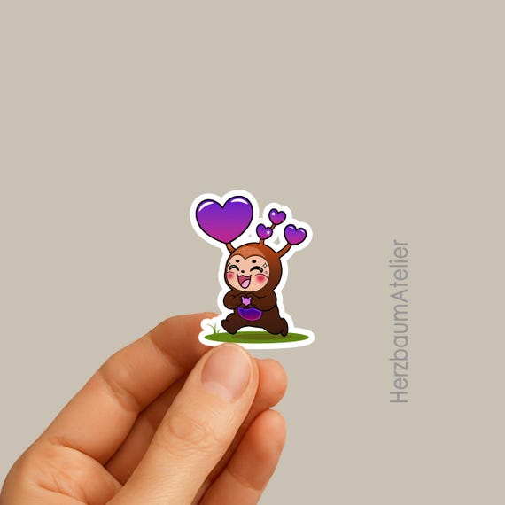 Digital sticker – Little heart with heart in hands (Purple, 5.0 × 6.8 cm)