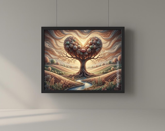 Herzbaum der verwobenen Welt – digitales Fantasieposter, surrealer Herzbaum, 4 PNG‑Formate