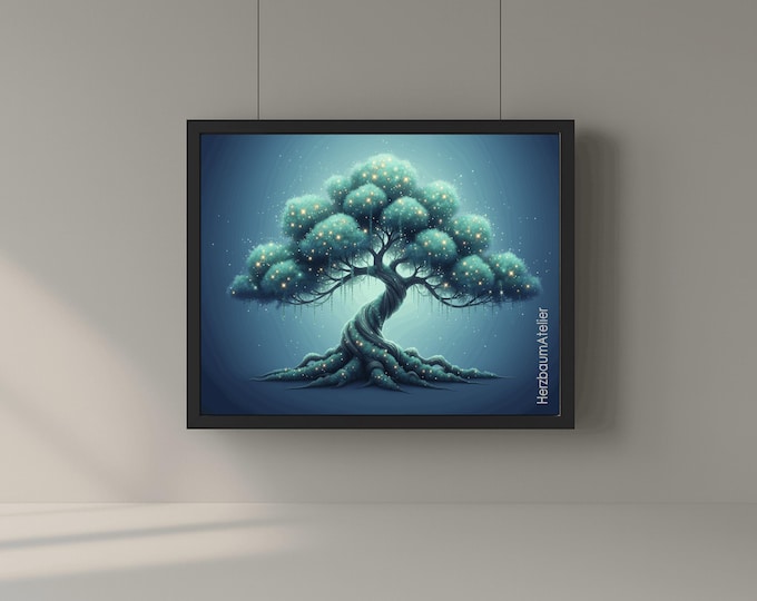 Nocturna – Sternenmoos-Schimmerbaum in Nachtblau, Kosmischer Digital Download,HerzbaumAtelier