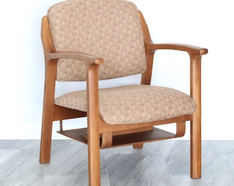 Upholstered Arm Chair, Postmodern Office Lobby Chair with Shelf, Commercial Accent Seating, Waiting Room Chair