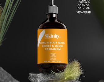 Organic Ginger Cardamom Shower Gel, Vegan Hand and Body Wash, Natural Bath Cleanser
