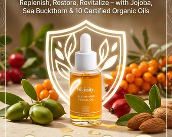 Organic Sea Buckthorn Facial Oil, Raspberry Seed Serum, Vegan Moisturizer for Dry Skin