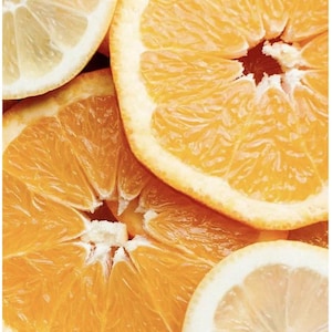 May include: Close-up of sliced oranges and lemons. The image features bright orange and yellow citrus fruit, showcasing the textures of the fruit's flesh and rind. The composition highlights the natural colors and patterns of the fruit.