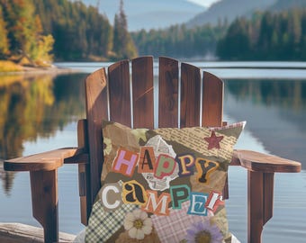 Cozy Camping Pillow Outdoor Adventure Decor, Rustic Mountain Cushion Gift for Nature Lovers, Lodge Cabin RV Campsite Throw Pillow Accent