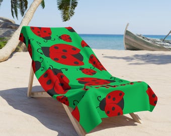 Ladybug Beach Towel for Kids|Personalized Pool Cloth for Children, Custom Name Lake Towel for Bug Lover