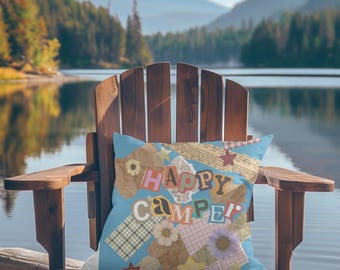 Cozy Camping Pillow Outdoor Adventure Decor, Rustic Mountain Cushion Gift for Nature Lovers, Lodge Cabin RV Campsite Throw Pillow Accent