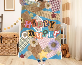 Camping Throw Blanket Outdoorsy Gift for Nature Lover, Wall Decor Kids Playroom, Camp Blanket Adventure Gift for Nursery, Camper, RV Decor