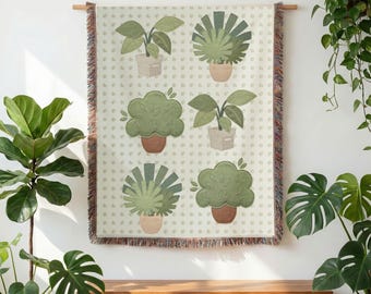 Potted Plant Woven Blanket, Gift For Mom Woven Throw, Gardener Gift Tapestry Blanket, Floral Hobby Decor, Mothers Day Gift, Garden Lover